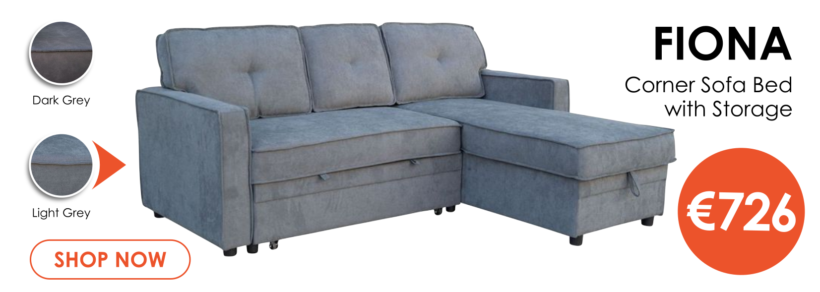 Fiona Grey Fabric Corner Sofa Bed