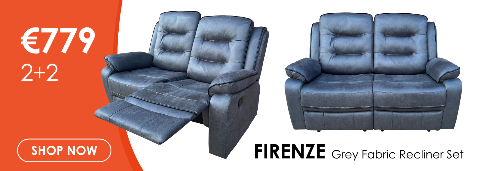 Firenze 2+2 grey fabric recliner suite