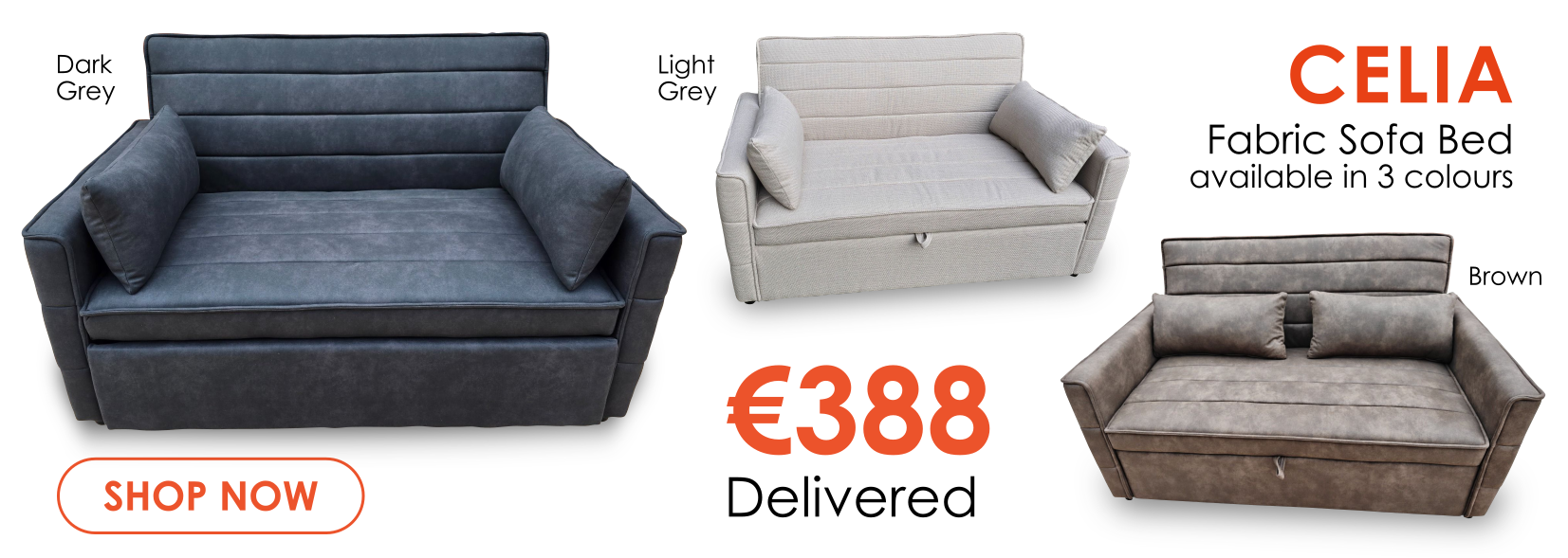 Celia fabric sofa bed in dark grey, light grey and brown