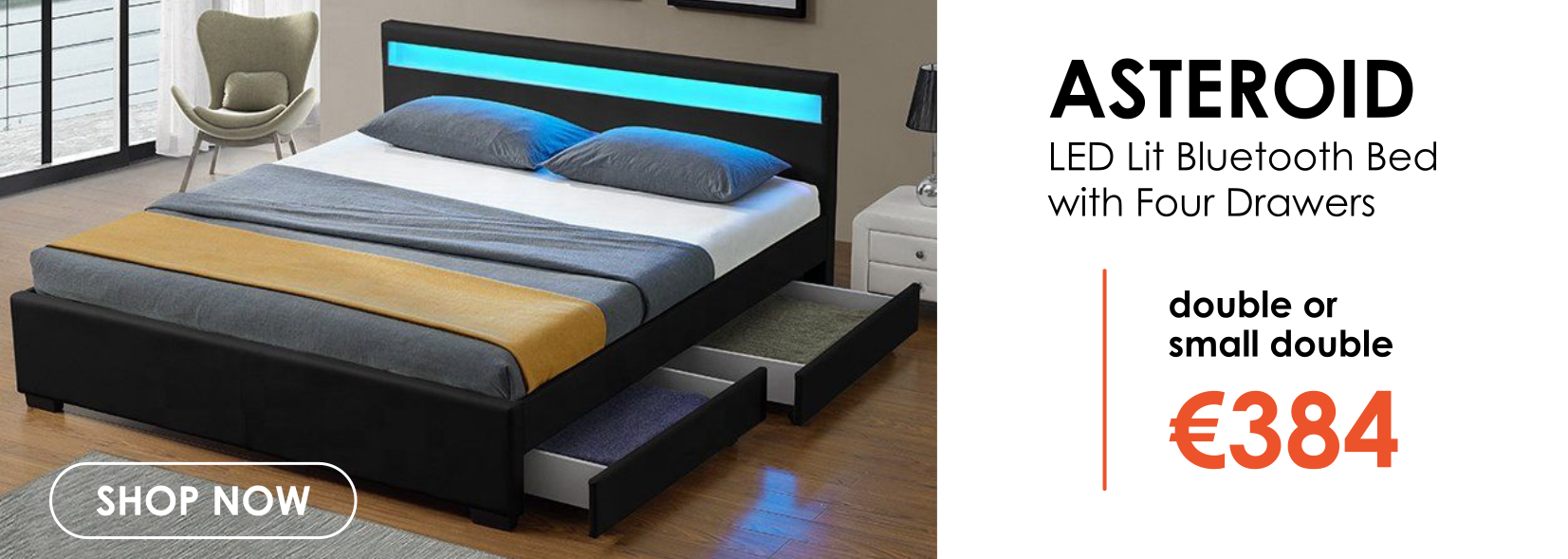 Asteroid LED Lit Storage Bed - Double or Small Double
