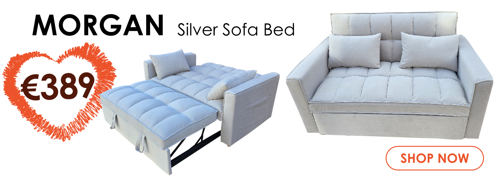 Morgan sofa bed in silver fabric