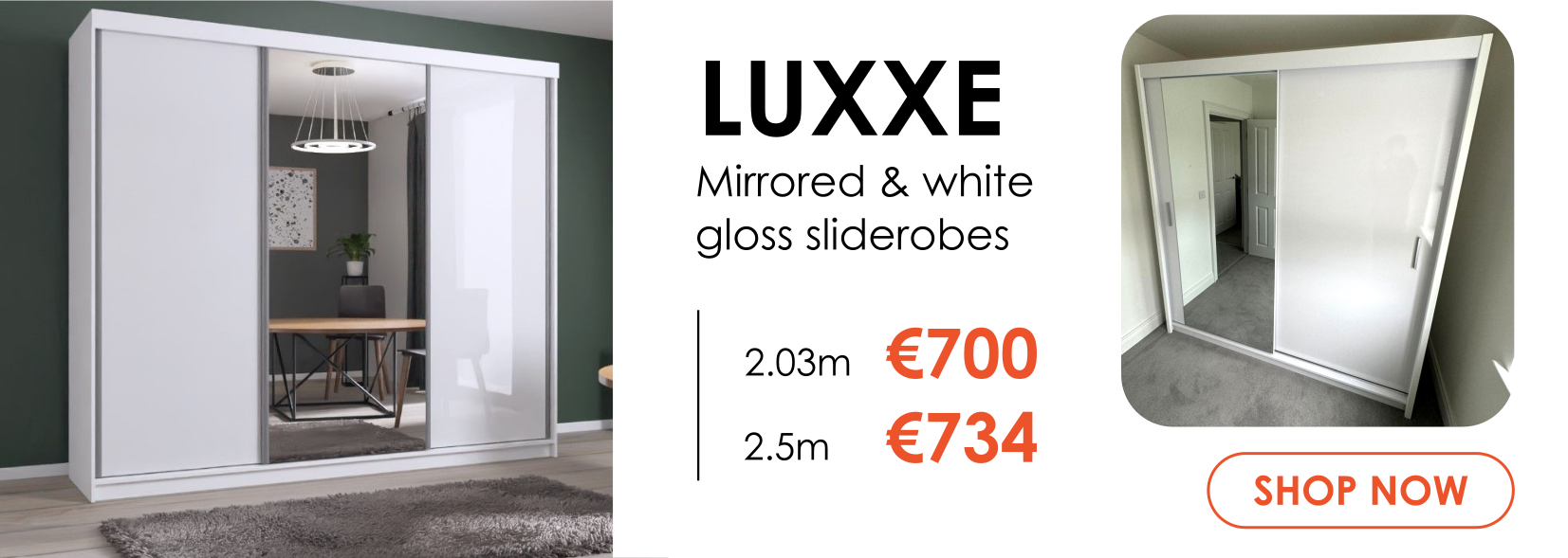 Luxxe White Mirrored Sliderobes in 2 Sizes