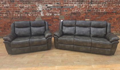 Lucan Leather Aire Manual Recliner Suite 3+2 - Grey