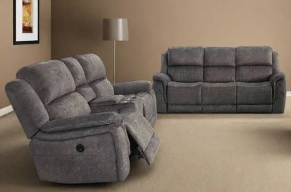 Washington Fabric Power Recliner Sofa 3+2 - Light Grey