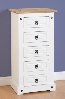 Corona 5 Drawer Narrow Chest - White