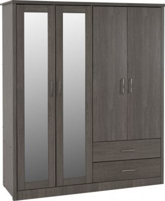 Lisbon 4 Door Wardrobe - Black Wood Grain