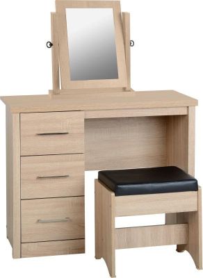 Lisbon 3 Piece Dressing Table Set - Mirror / Light Oak Effect