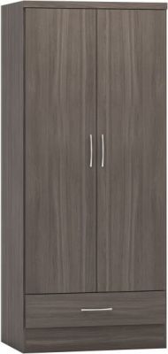 Nevada 2 Door 1 Drawer Wardrobe - Black Wood Grain