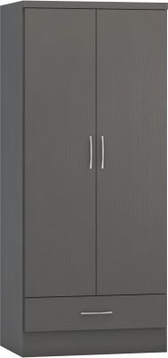 Nevada 2 Door 1 Drawer Wardrobe - 3D Effect Grey