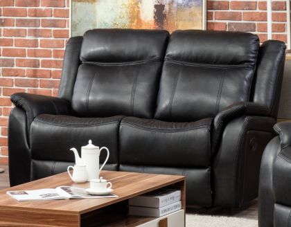 Ohio Leather 2 Seater Recliner Sofa 2RR - Black