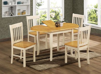 Thames Extending Dining Set with 4 Chairs - Cream & Oak