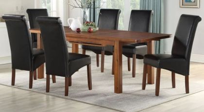Andorra 120cm Extending Dining Table with 4 Black Sophie Chairs - Dark Acacia