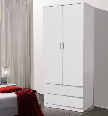Arden/Widney White High Gloss Wardrobe with 2 Drawers