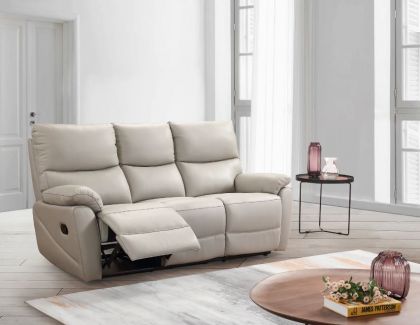 Carson Leather Recliner 3 Seater Sofa - Light Grey