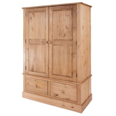 Cleeve Waxed Pine 2 Door 2 Drawer Wide Wardrobe
