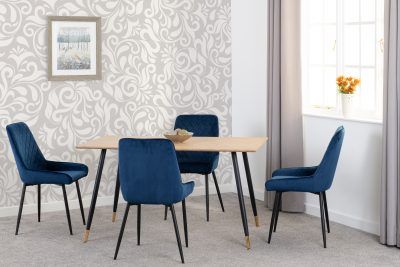 Hamilton Medium Dining Set with Avery Chairs - Medium Oak Effect/Black/Sapphire Blue Velvet