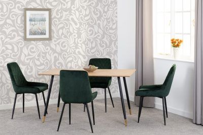 Hamilton Medium Dining Set with Avery Chairs - Medium Oak Effect/Black/Emerald Green Velvet