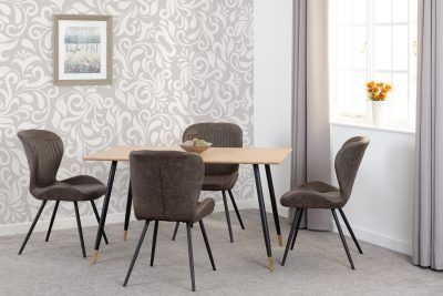 Hamilton Medium Dining Set with Quebec Chairs - Medium Oak Effect/Black/Brown Faux Leather