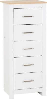 Portland 5 Drawer Narrow Chest - White/Oak Effect
