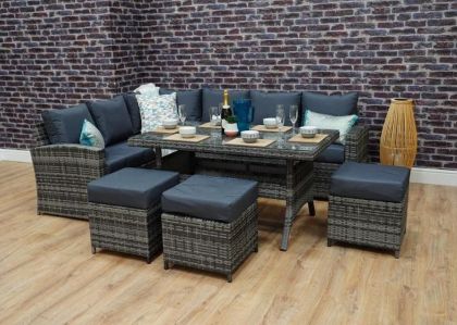 Love Rattan Corner Dining Table Garden Set - Grey