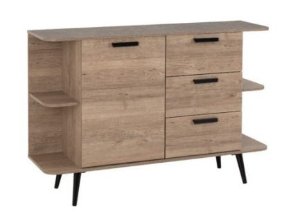 Saxton 1 Door 3 Drawer Sideboard - Mid Oak Effect/Grey