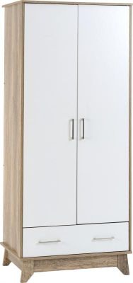 Stockholm 2 Door 1 Drawer Wardrobe - White / Mid Oak