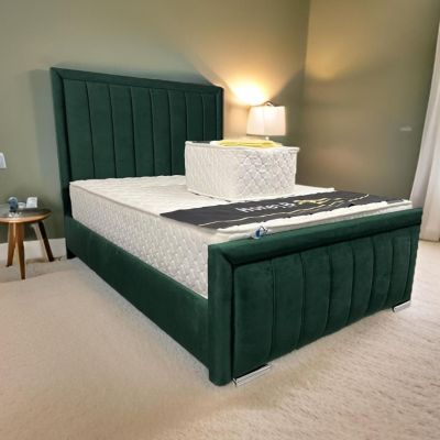 (DUPLICATE) Vienna Lined Fabric King Size Bed 5ft  - Plush Green