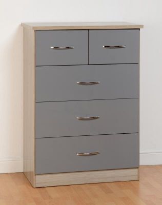 Nevada 3+2 Drawer Chest - Grey Gloss / Light Oak