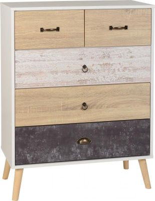 Nordic 3+2 Drawer Chest - White / Distressed Effect