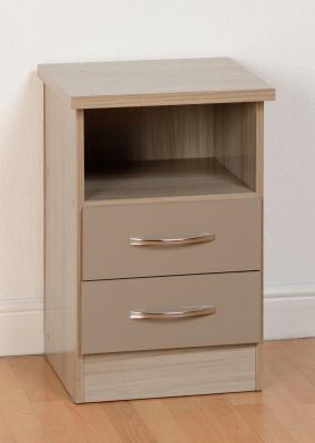 Nevada 2 Drawer Bedside - Oyster Gloss / Light Oak Effect Veneer