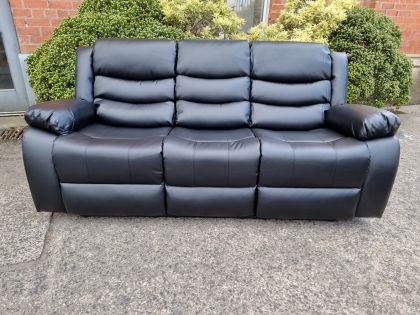 Roman Leather 3 Seater Recliner Sofa 3RR - Black
