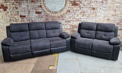 Floor Model Manse Fabric Suite 3+2 Grey / Black - Sold as Seen