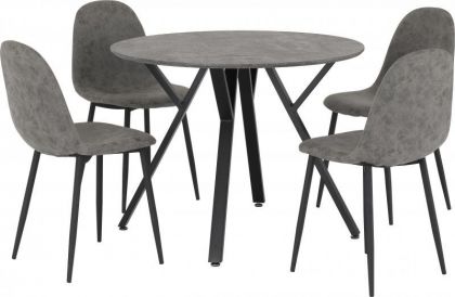 Athens Round Dining Set - Concrete Effect / Black