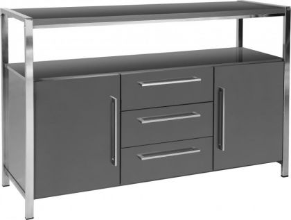 Charisma 2 Door 3 Drawer Sideboard - Grey Gloss  / Chrome