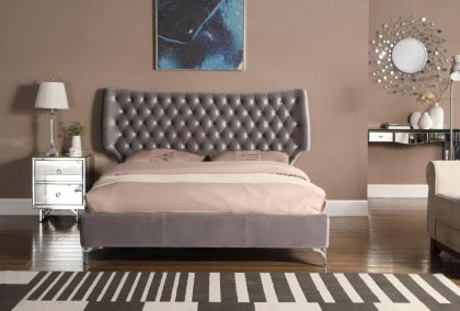 Ashbourne Velvet Double Bed 4ft 6in - Grey