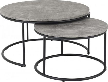 Athens Round Coffee Table Set - Concrete Effect / Black