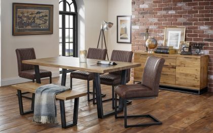 Brooklyn Dining Set with Bench & 4 Chairs - Oak / Guntmeal