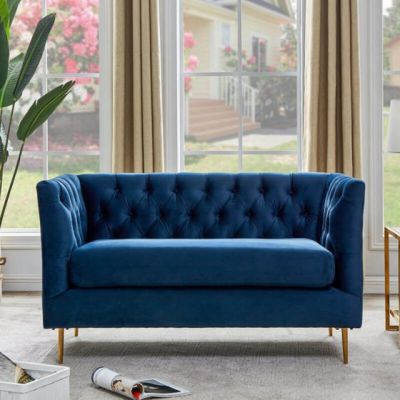 Belle Velvet Loveseat - Navy