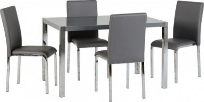 Charisma 4' Dining Set - Grey / Chrome / Grey Leather