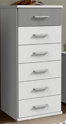 Click 6 Drawers Narrow Chest - White / Concrete Light Grey