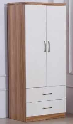 Conrad 2 Door 2 Drawer Wardrobe - White Gloss / Oak