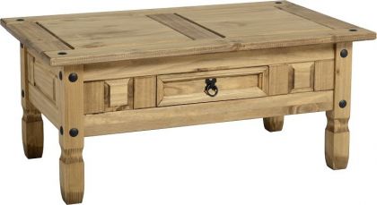 Corona Coffee Table ( 1 Drawer ) - Distressed Waxed Pine