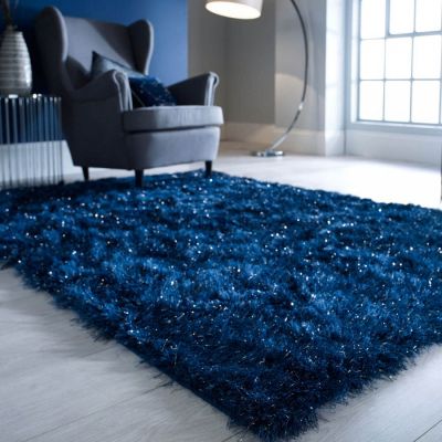 Daazle Shaggy Rug Blue Plain - 160 x 220
