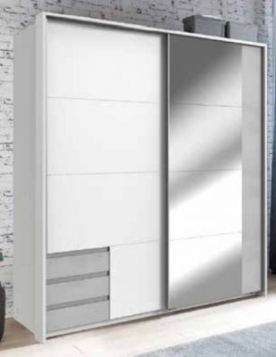 Emden Sliding Mirrored Wardrobe 180cm- White/Concrete Light Grey