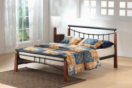 Franklin Metal Double Bed 4ft 6in - Black / Dark Oak
