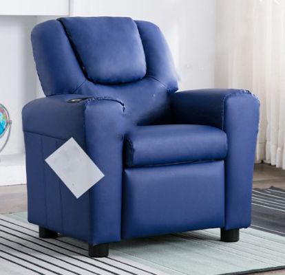 Kids Leather Recliner Chair - Blue