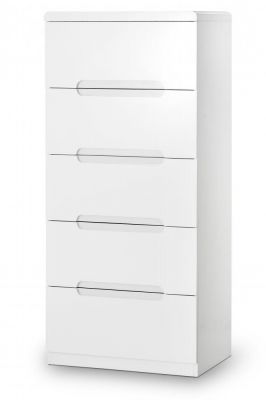 Manhattan High Gloss 5 Drawer Narrow Chest - White