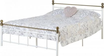 Marlborough Metal Double Bed 4ft 6in -  White / Antique Brass