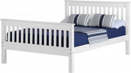 Monaco King Size Bed 5ft White - High Foot End