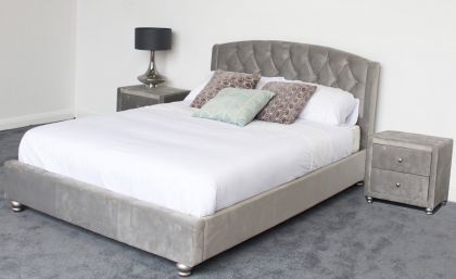 Monza Velvet Fabric King Size Bed 5ft - Silver